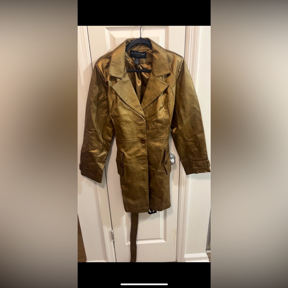 Centigrade Soft Gold/Bronze Leather Coat Ladies Size Large